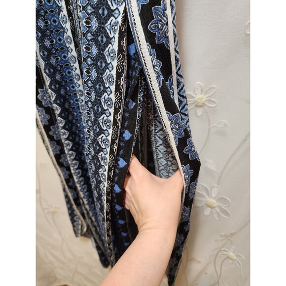 No Boundaries Womens M Blue Babydoll Jumpsuit Open Legs Boho Crochet Tribal Y2K - Picture 5 of 16